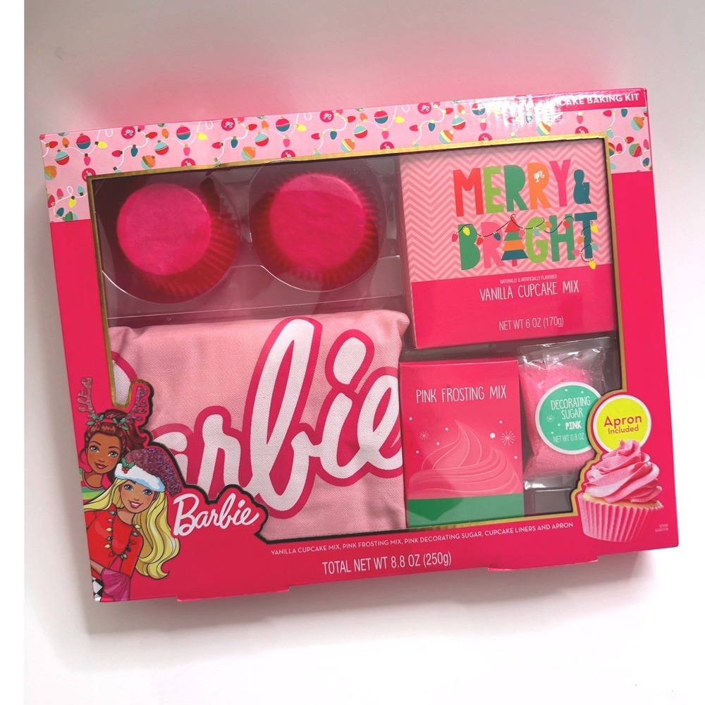 Barbie Cupcake Baking Kit Kids OS Pink NEW Holiday Apron Mix Set